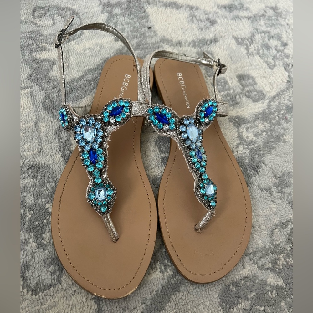 BCBGeneration silver thong strap sandal size 9